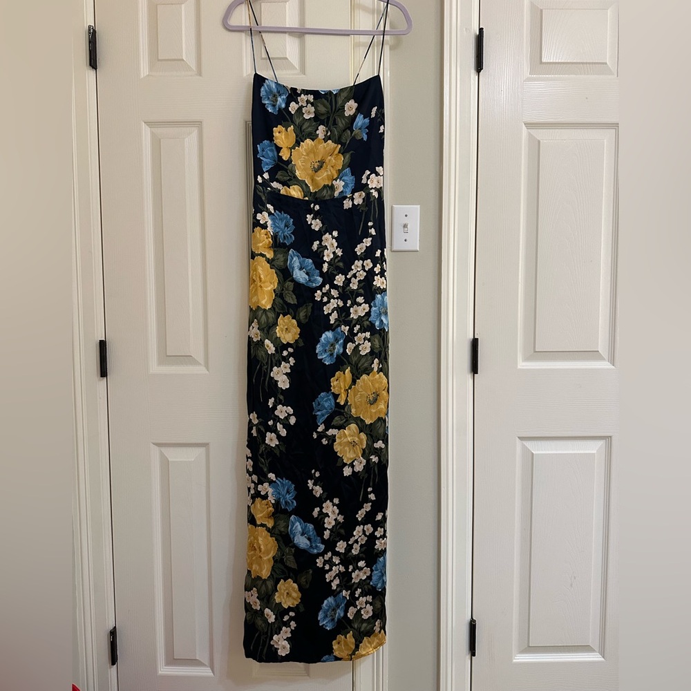 Reformation Floral Maxi Dress - Black, Yellow, Blue